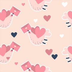 seamless pattern with doves and love letter. cute wallpapers for lovers on pink background