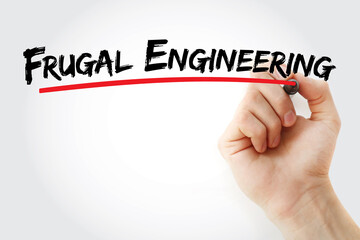 Frugal Engineering text with marker, concept background
