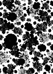 Dark black floral rose seamless pattern