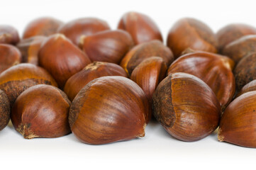 Chestnuts macro shot on white background