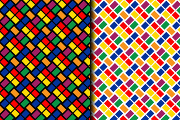 Set of Multicolored rectangle abstract vector seamless pattern in clear tones. white and black background can selected