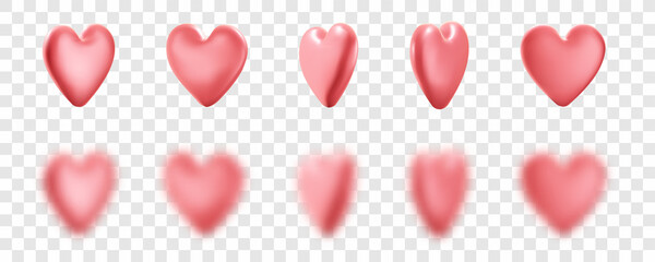 Set of 3d pink realistic vector hearts.