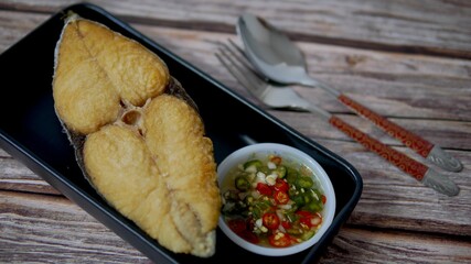 Thai food, Deep fried Mackerel filet served with chilli  sauce 