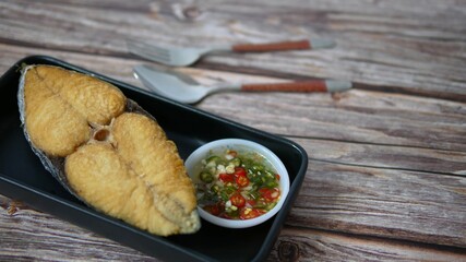Thai food, Deep fried Mackerel filet served with chilli  sauce 