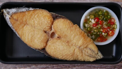 Thai food, Deep fried Mackerel filet served with chilli  sauce 