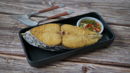 Thai food, Deep fried Mackerel filet served with chilli  sauce 