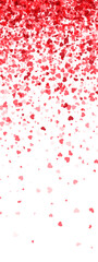 Red hearts confetti frame on white background.