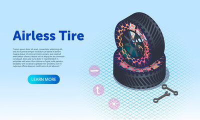 Airless Tires, 3d isometric vector illustration, for graphic and web design. Website, webpage, landing page template