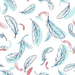 Playing with Fluffy Feathers Vector Graphic Seamless Pattern
