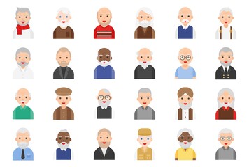 Elderly Man avatar flat icon set, vector illustration