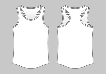 Blank White Tank Top Template On Gray Background.Front and Back View, Vector File