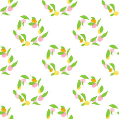 Easter eggs green wreath seamless pattern. Vector illustration.