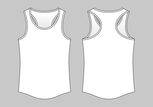Blank White Tank Top Template Vector On Gray Background.Front and Back Views.