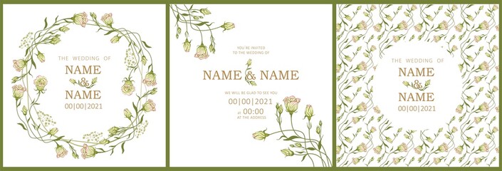 Wedding invitation template with eustoma flowers