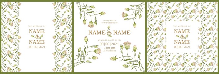 Wedding invitation template with eustoma flowers