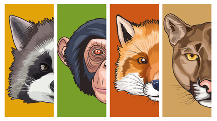 bundle of four animals heads characters