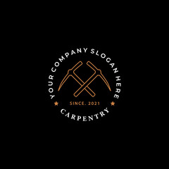 Emblem of Mining With Pickaxe Logo Vector, Line Art Badge of Minimalist Digger, Gemstone Design Concept, Gold Mine Tools