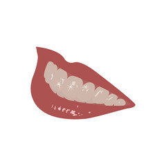 Sexy red woman mouth smiling  with beautiful  tooth .Lady mouth with red, pink  glossy lips, licking lips on white background .Vector isolated flat design  illustration.Idea for dental or cosmetic web