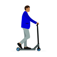 Male character on scooter on white background