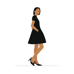 Female character in short black dress and shoes on white background
