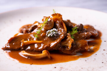Fricandó, traditional spanish tapa from Cataluña and Barcelona. Premium beef dish.