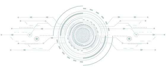 Abstract futuristic circuit board, hi-tech computer digital technology concept, Blank white 3d paper circle for your design on light gray color background.  illustration Vector.