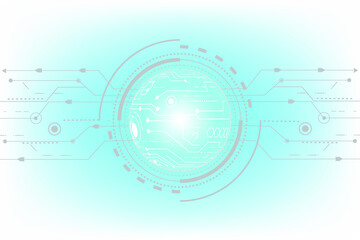 Obraz premium Abstract futuristic circuit board, hi-tech computer digital technology concept, Blank white 3d paper circle for your design on light gray color background. illustration Vector.