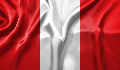 Obraz premium Peru flag wave close up. Full page Peru flying flag. Highly detailed realistic 3D rendering