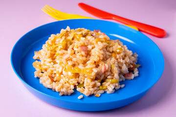 Traditional paella with vegetables and iberico ham