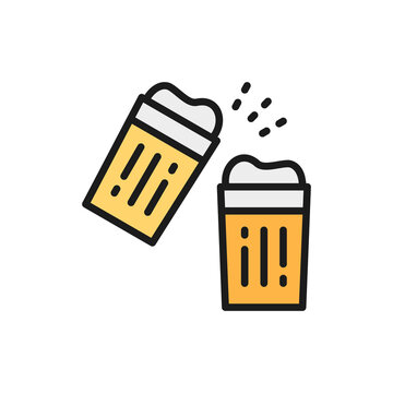 Glasses with drinks, cheers flat color line icon. Isolated on white background