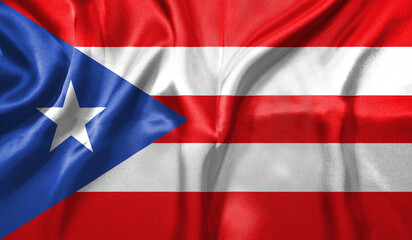 Puerto Rico flag wave close up. Full page Puerto Rico flying flag. Highly detailed realistic 3D rendering
