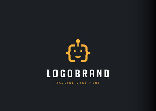 Coding logo design inspiration. Vector illustration of curly bracket that resembles a robot face. Modern vintage icon design template with line art style.