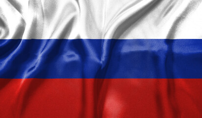 Russia flag wave close up. Full page Russia flying flag. Highly detailed realistic 3D rendering