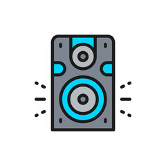 Speaker, subwoofer, audio equipment flat color line icon.