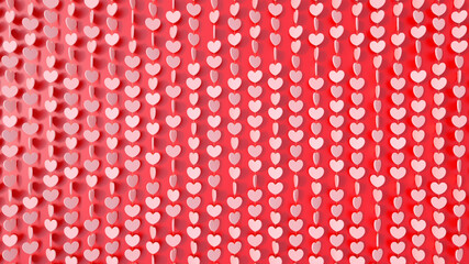 Beautiful glamour pink heart wall on red background. Glitter Valentine's.