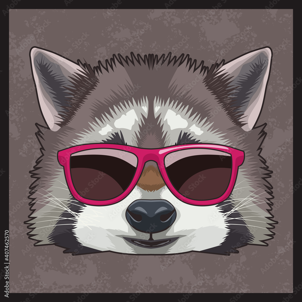 Canvas Prints raccoon animal wild head character with sunglasses