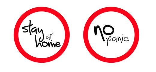 Slogan Stop, No panic, don’t panic for stay at home and stop the spread. Novel coronavirus spreading ( Covid-19 2019-nCoV, Covid-2019 ) Lockdown, Corona virus quote. Social distancing. Vector Pandemi