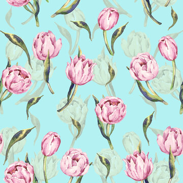 Seamless pattern of tulips