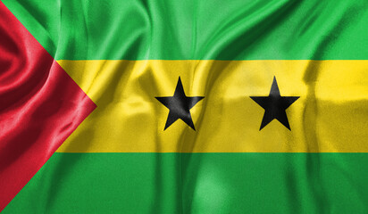 Sao Tome and Principe flag wave close up. Full page Sao Tome and Principe flying flag. Highly...