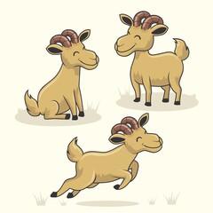 Goat Cartoon Illustration Collections Set