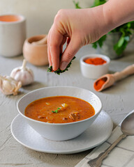 Appetizing paprika soup - bograch. National Hungarian cuisine. Delicious hearty lunch.