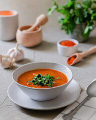 Appetizing paprika soup - bograch. National Hungarian cuisine. Delicious hearty lunch.
