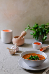 Appetizing paprika soup - bograch. National Hungarian cuisine. Delicious hearty lunch.