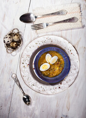 boiled quail eggs over pumpkin cream appetizer easter recipe