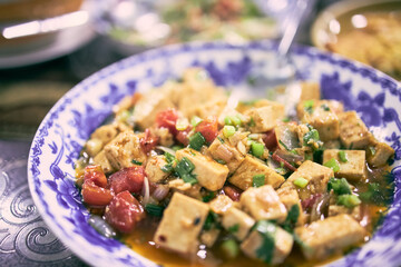Fried tofu with tomato in Chinese style