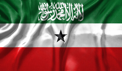 Naklejka premium Somaliland flag wave close up. Full page Somaliland flying flag. Highly detailed realistic 3D rendering