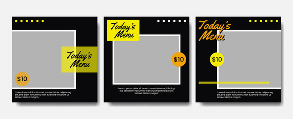 Collection of social media feed templates culinary theme. Suitable for online stores in promoting a product or brand