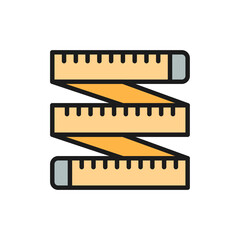 Measuring tape, tailor centimeter, roulette flat color line icon.