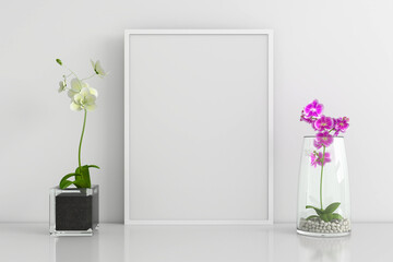 Flower with frame mockup, 3D rendering