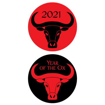 Red Black Year Of The Ox Chinese New Year Circle Graphics